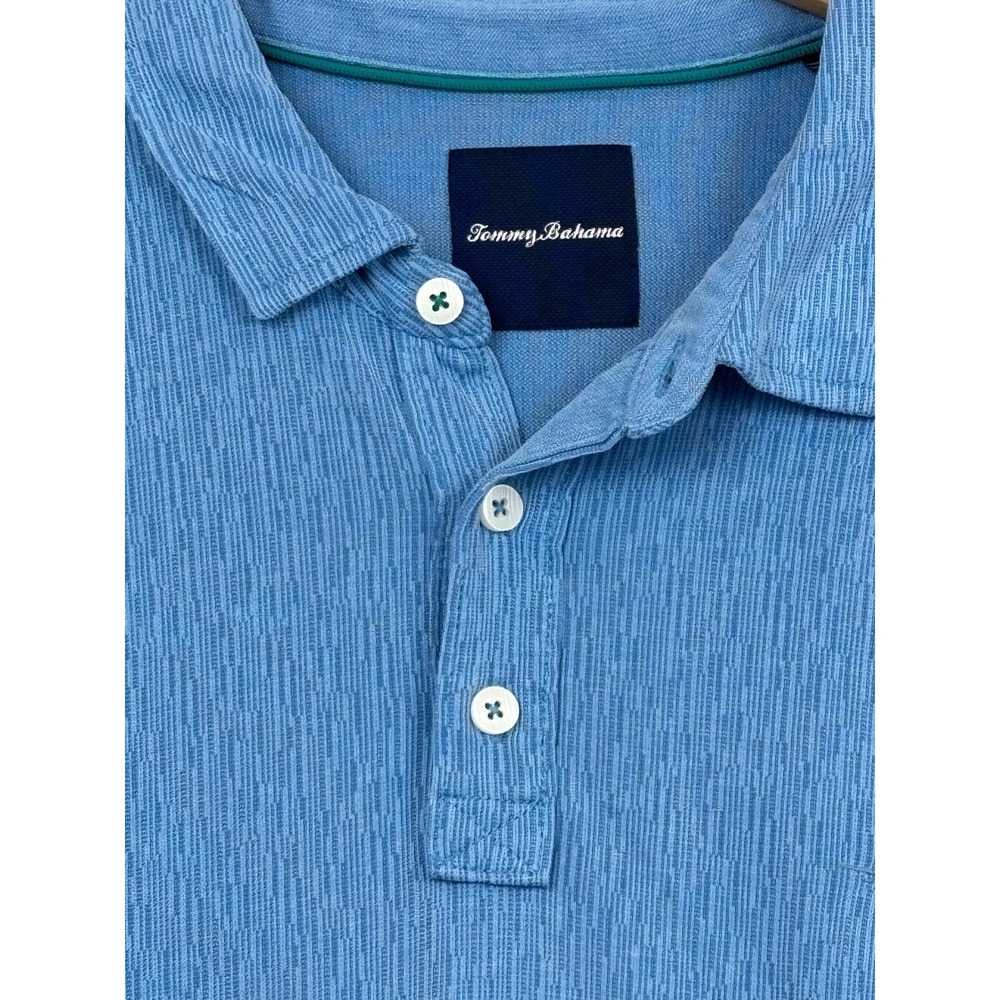 Tommy Bahama Mens Light Blue Textured Slub Short Sleeve Polo Shirt XL